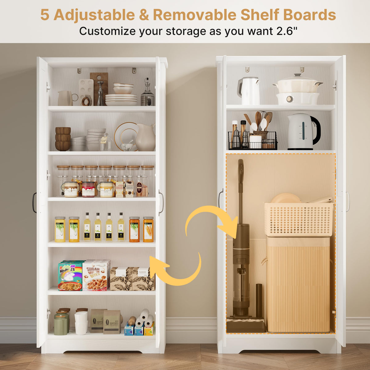 70" Tall Wood Storage Cabinet with 6 Adjustable Shelves R7108