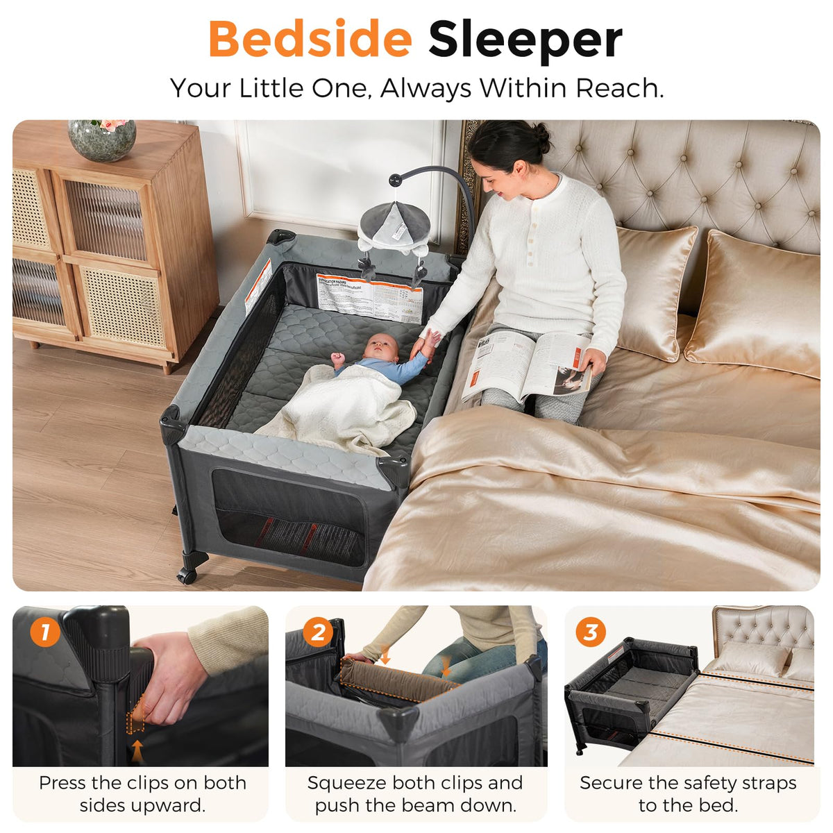 7 in 1 Pack and Play with Bassinet and Changing Station, Portable Electric Baby Swing I44938