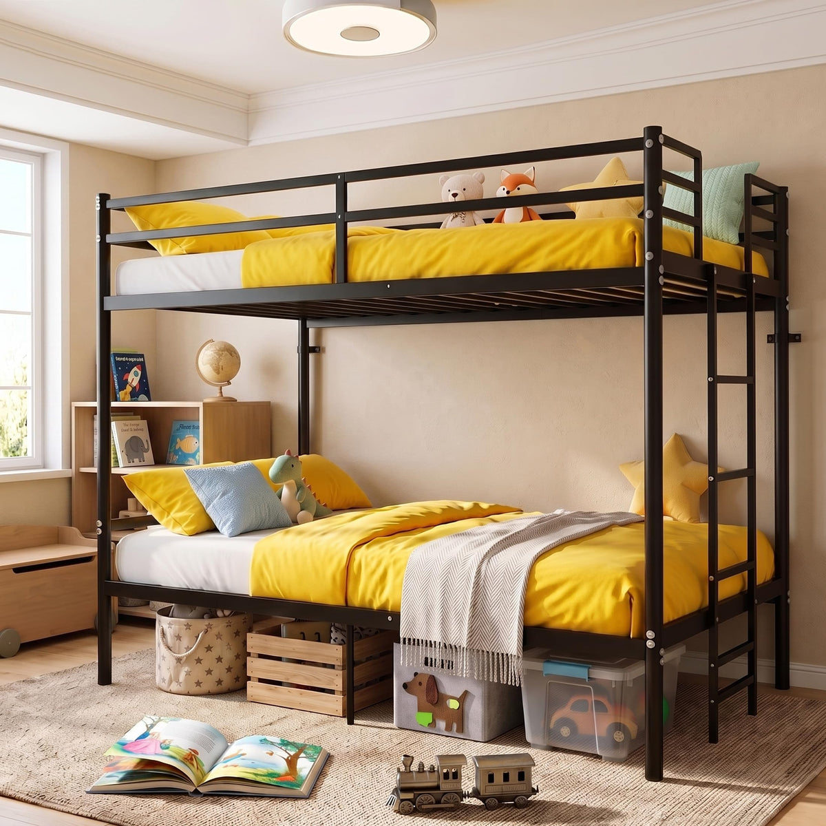 Twin Over Twin Bunk Bed with Ladder, Black H29695