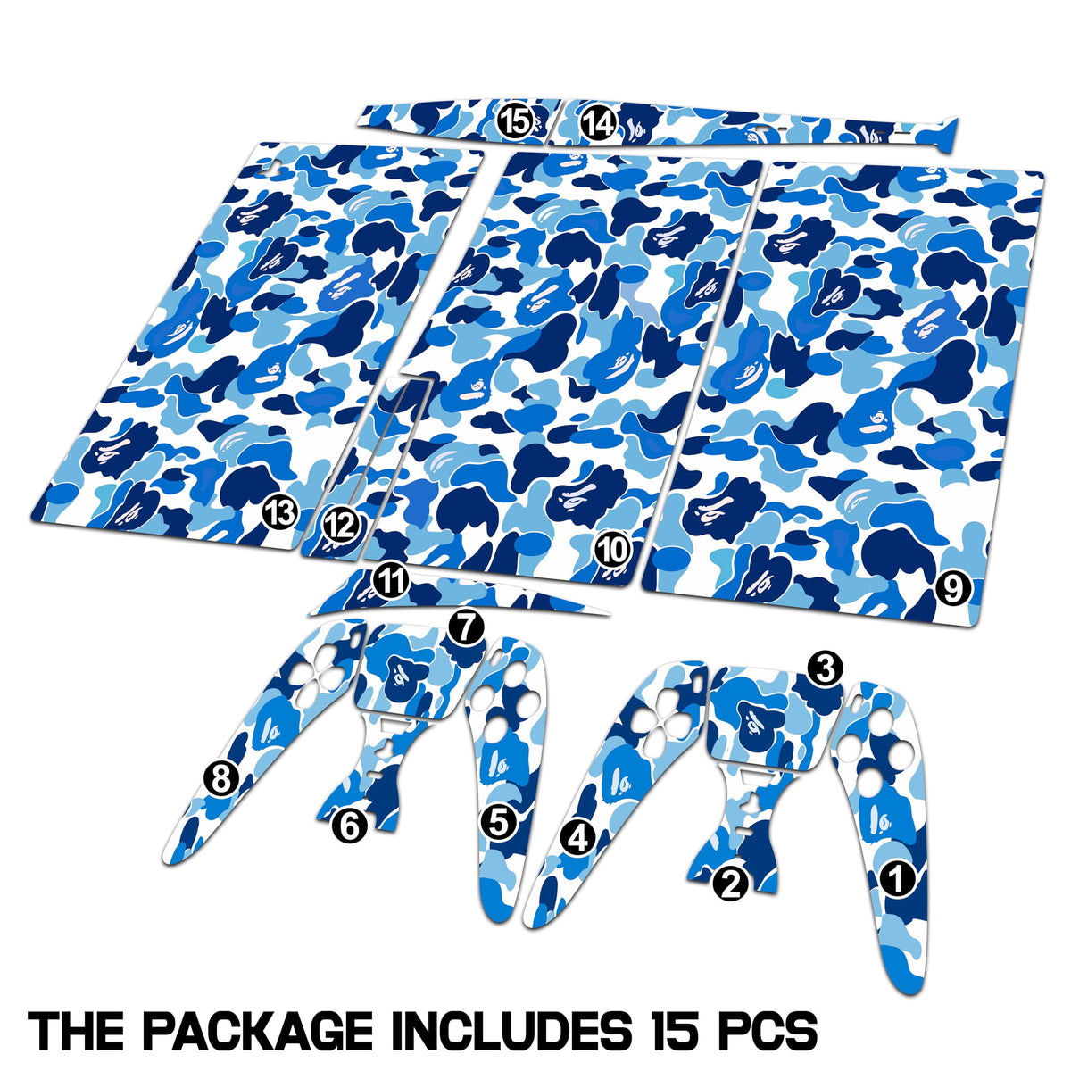 Blue Camo Game Console 5 Skin with 2 Controller Skins U74208