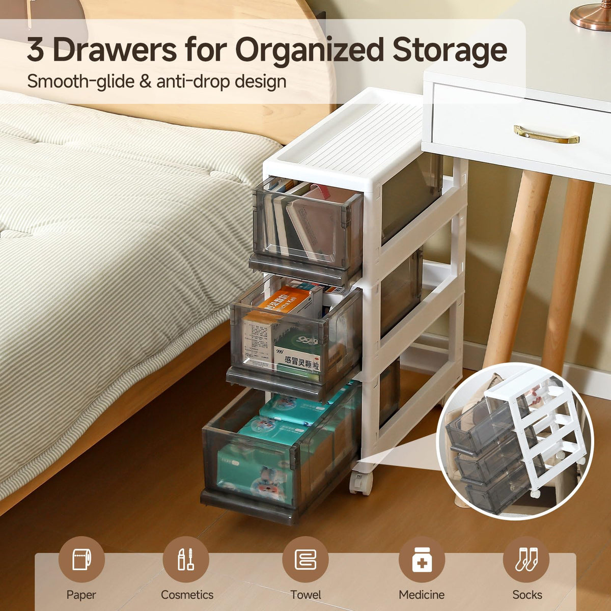 3 Drawer Plastic Storage Organizer with Wheels V8647