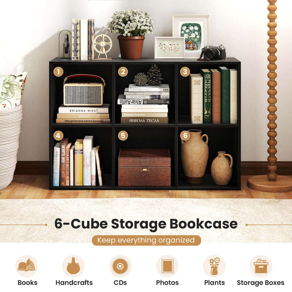 Black 6-Cube 3-Tier Bookcase S45208