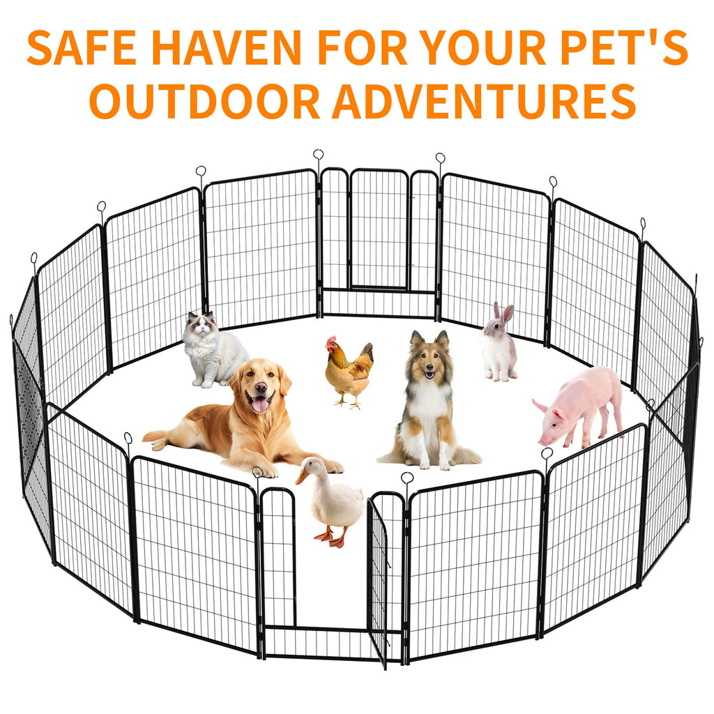 40 Inch 16 Panel Metal Garden Fence with Self-Locking Gate Q991