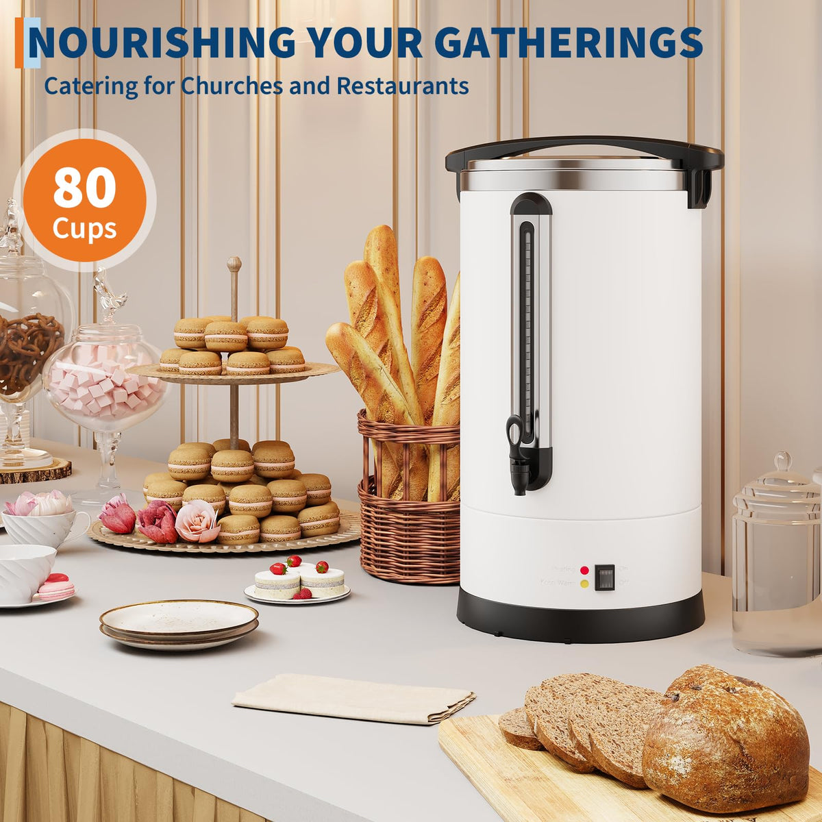 12L 80-Cup Double-Wall Stainless Steel Electric Coffee Urn H7366