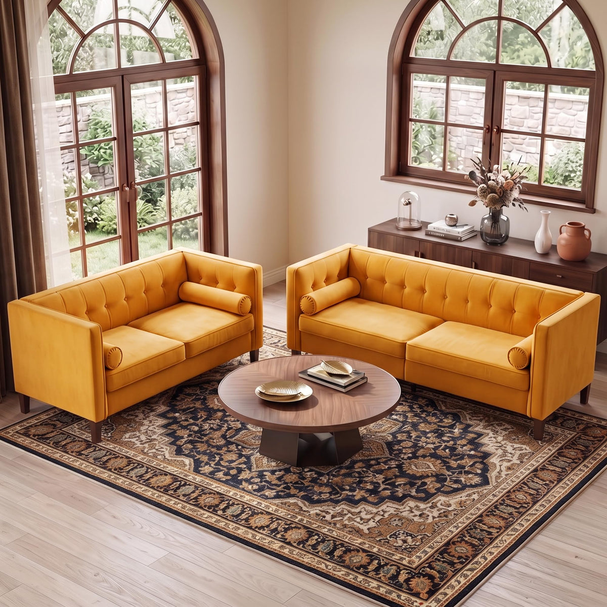 78" Velvet 3 Seater Sofa with Bolster Pillows W271323
