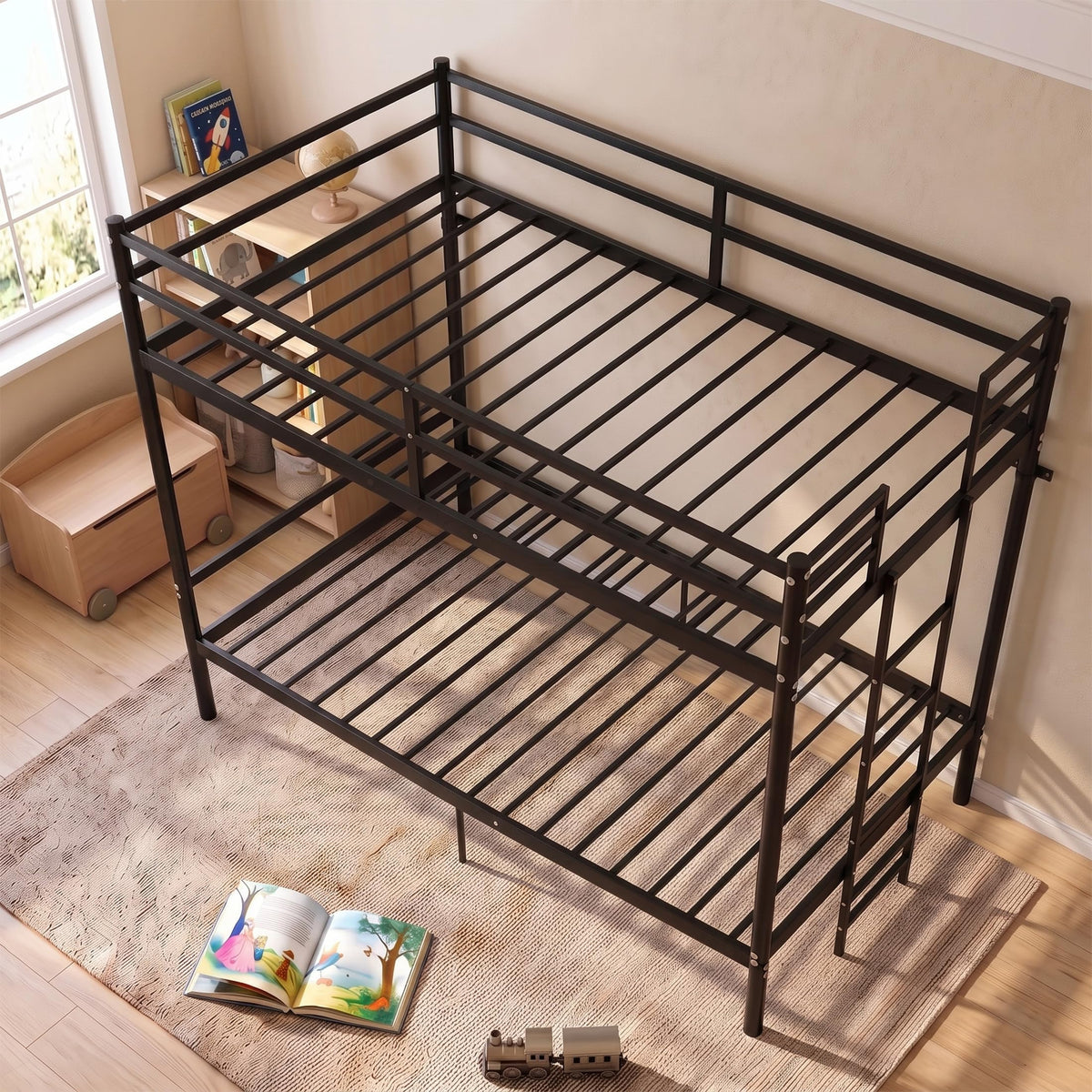 Twin Over Twin Bunk Bed with Ladder, Black H29695