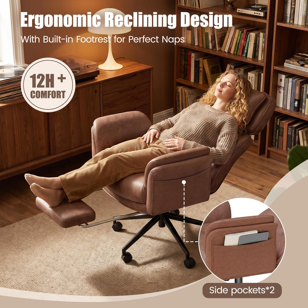 Brown Criss Cross Office Chair with Flip-Up Armrests and Headrest X784