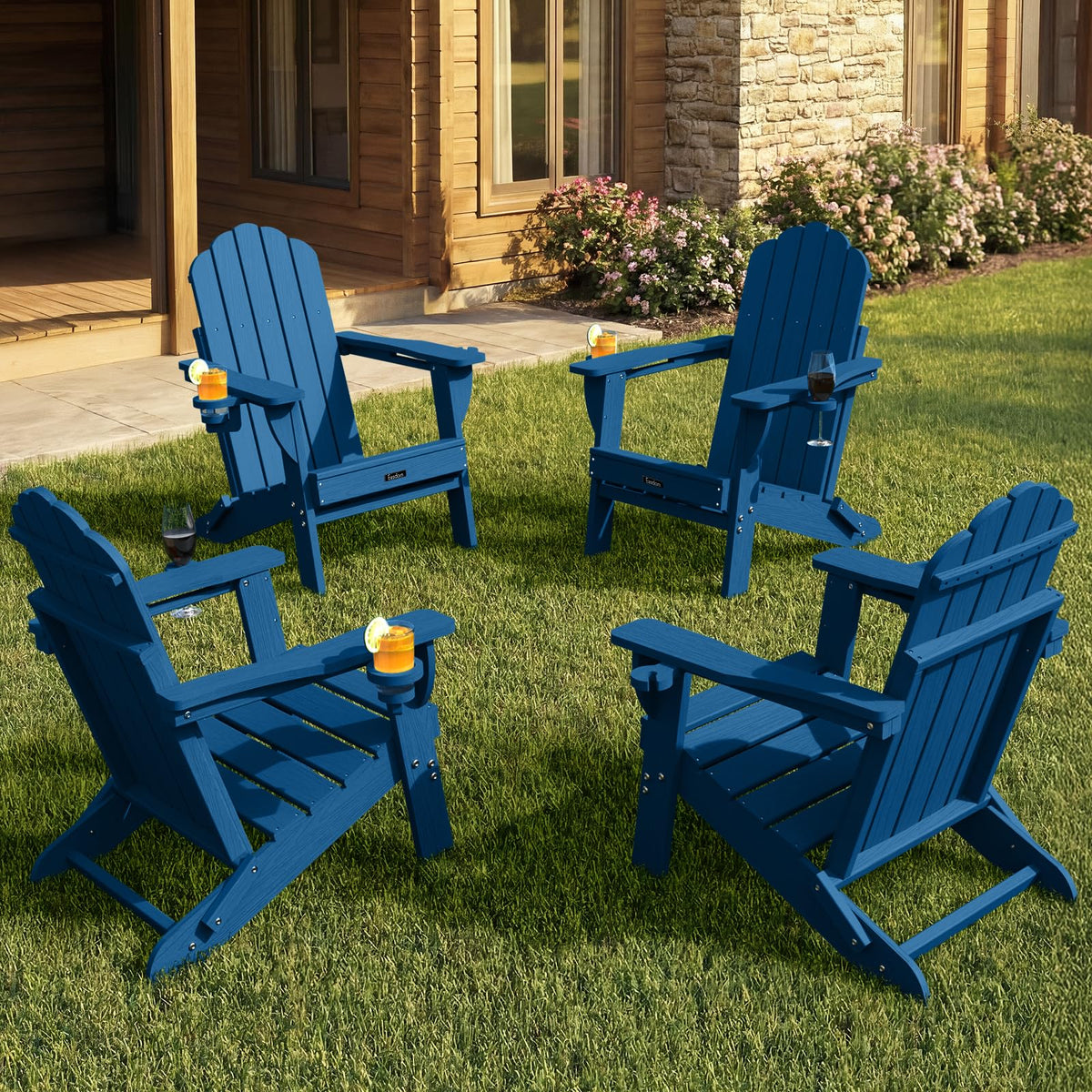 Folding Adirondack Chairs Set of 4 with 2 Cup Holders X227530