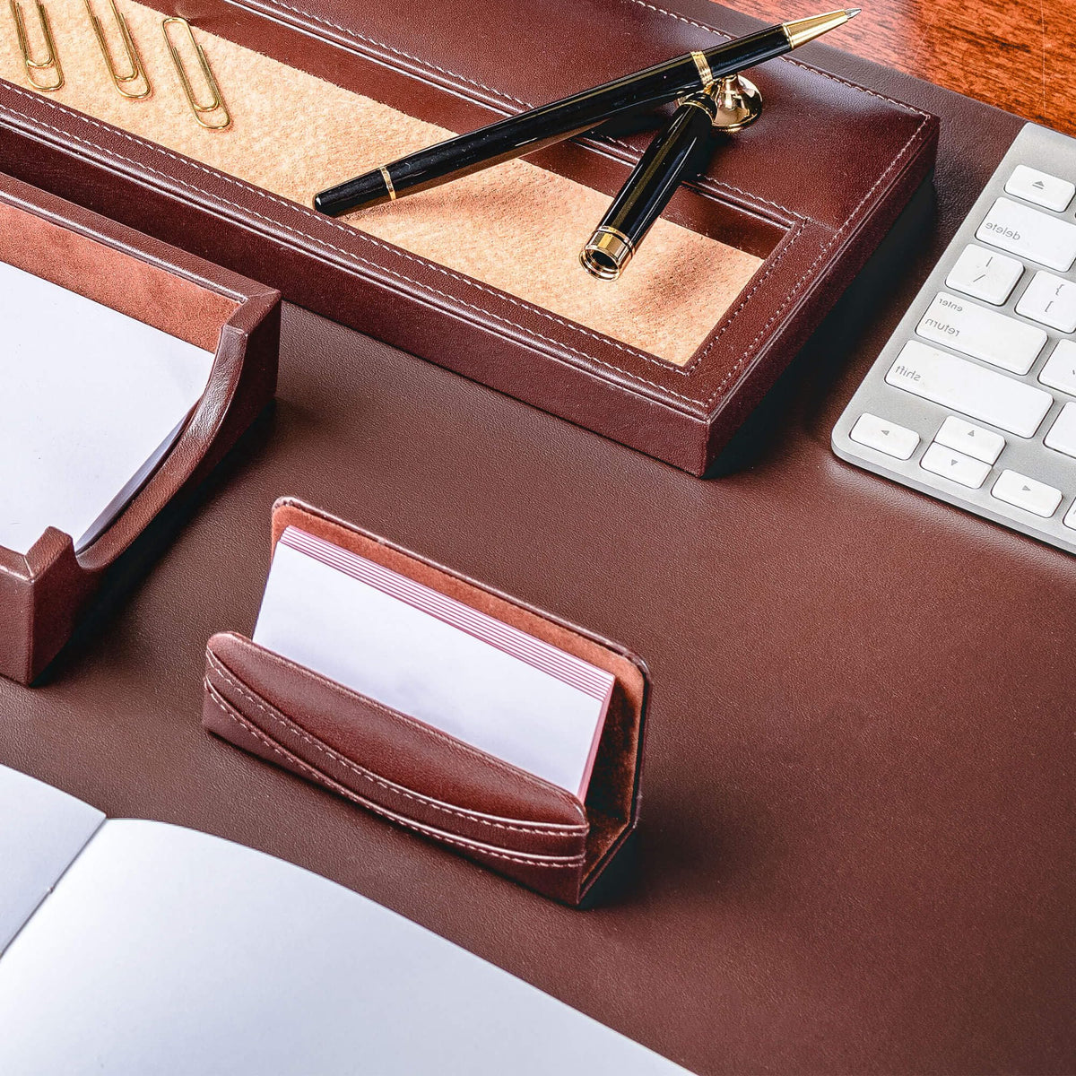 Chocolate Brown Leather 8 Piece Desk Set I94568