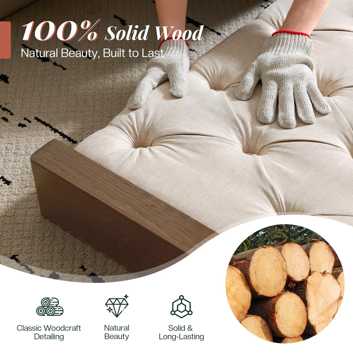 Queen Size Solid Wood Bed Frame with Wingback Headboard J65559