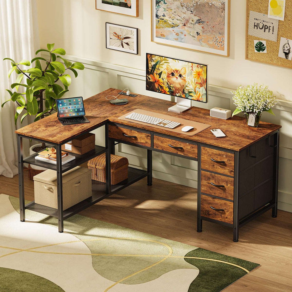 47 Inch L Shaped Desk with Power Outlets A61753
