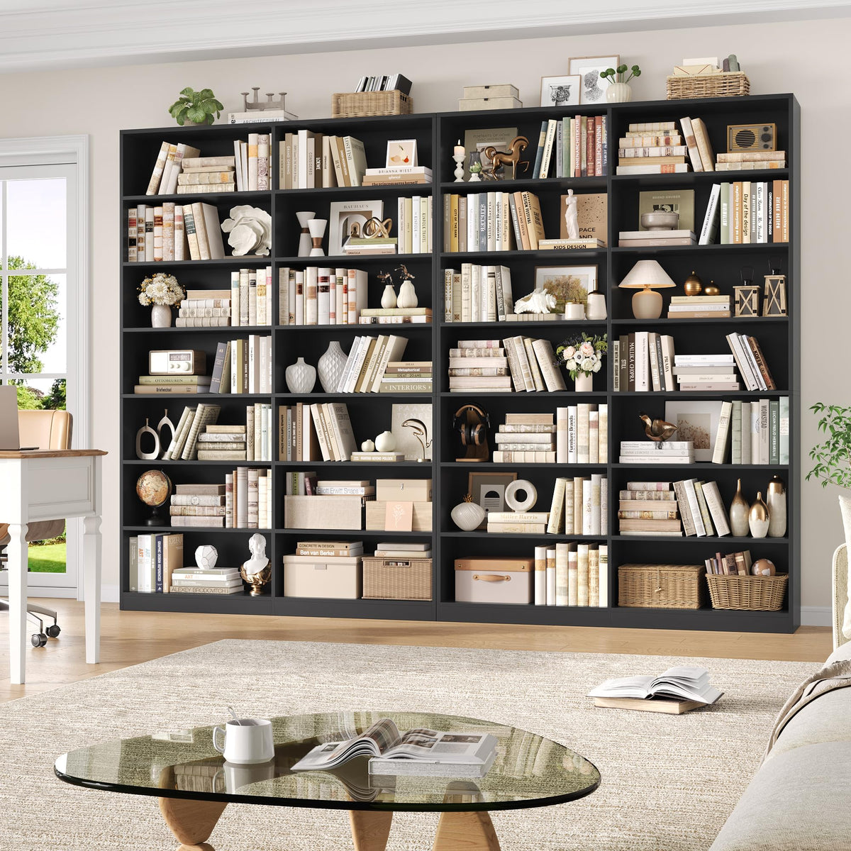 83.7" Tall 7-Tier Double Black Bookshelf and Bookcase L2074