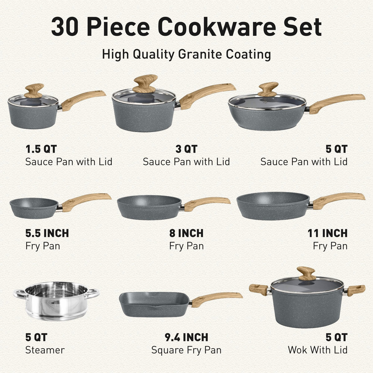 30 Piece Nonstick Cookware Set M78010