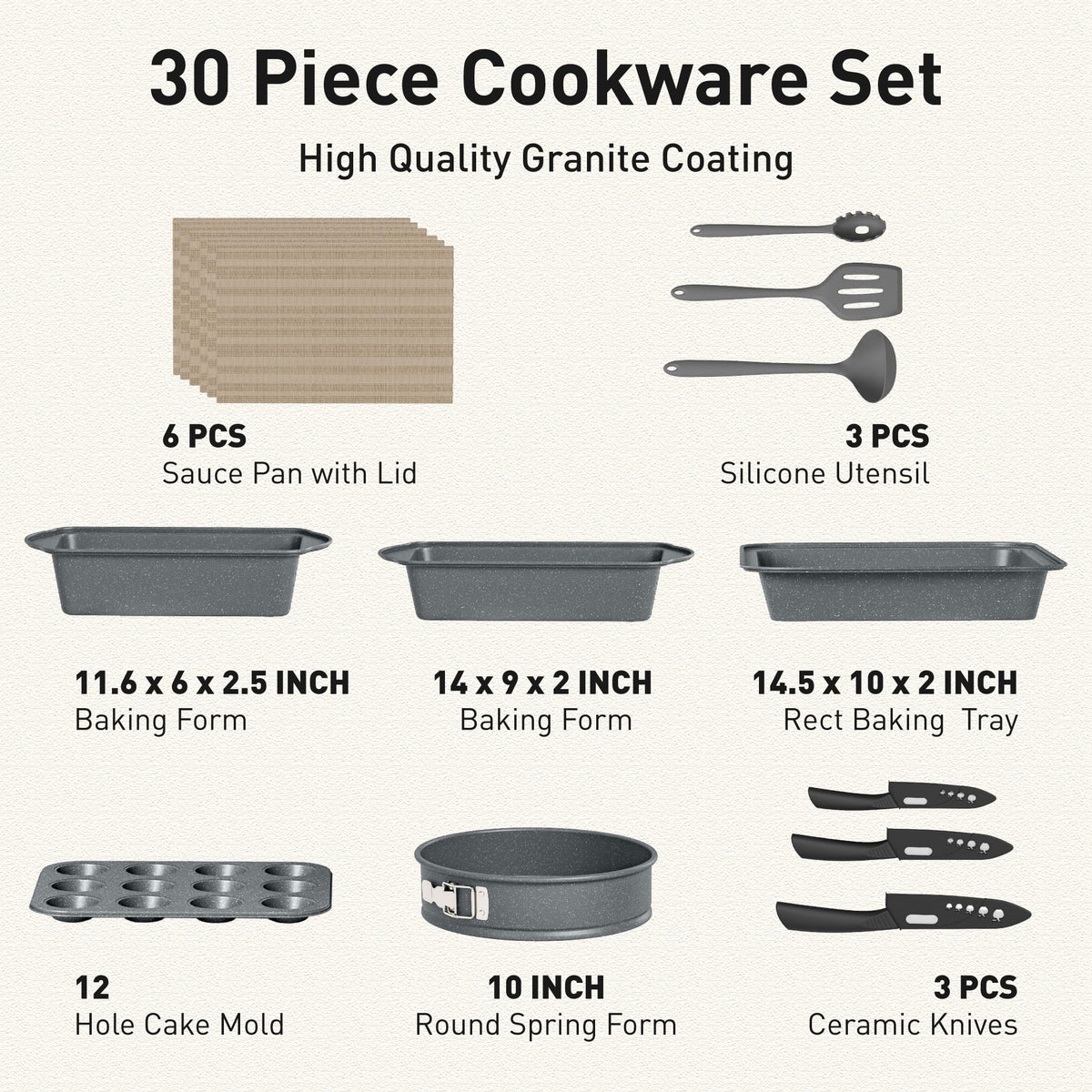 30 Piece Nonstick Cookware Set M78010