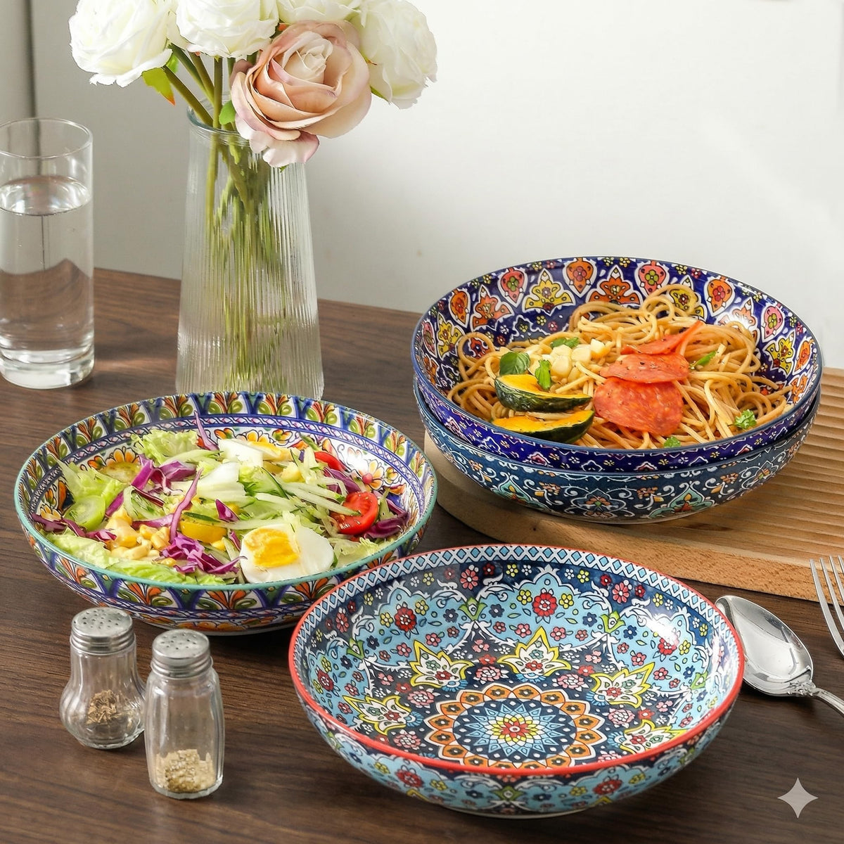 Pasta Bowls Set of 4, 42 oz Ceramic Serving Bowls A528538
